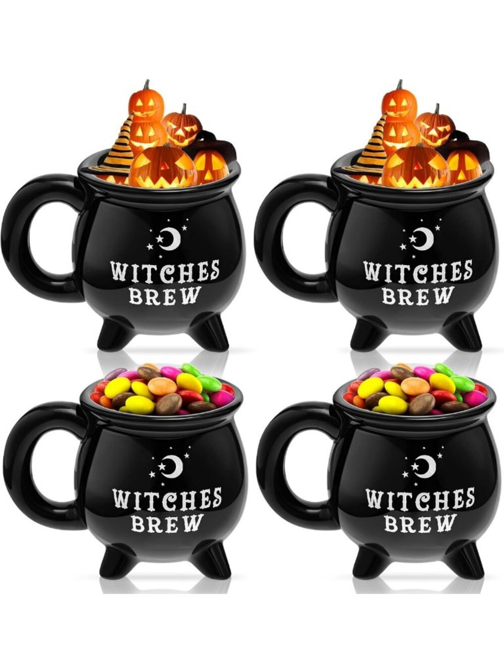 Witch Cauldron Ceramic Mugs Set - 12 oz Witches Brew Coffee Cups, 4 Pcs
